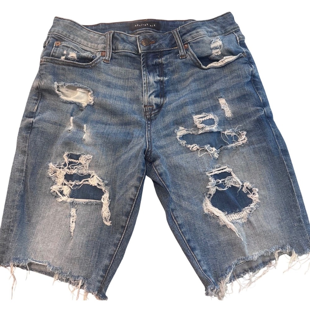 Aeropostale Mens Slim Cut-Off Distressed Denim Jean Shorts Blue Size 29 Distress